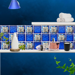 Mexikanischer Vintager Silbermond & Sonne auf blau Fliese