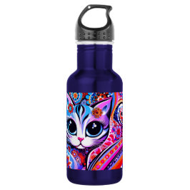 Mexikanischer Volkskunst Abstrakt Kitty Cat Talave Edelstahlflasche