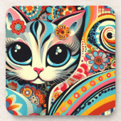 Mexikanischer Volkskunst Abstrakt Kitty Cat Talave Getränkeuntersetzer (Vorderseite)