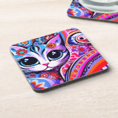 Mexikanischer Volkskunst Abstrakt Kitty Cat Talave Getränkeuntersetzer (Linke Seite)