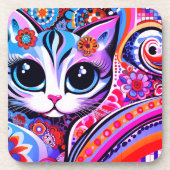 Mexikanischer Volkskunst Abstrakt Kitty Cat Talave Getränkeuntersetzer (Vorderseite)