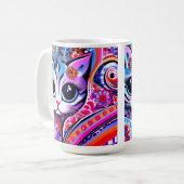 Mexikanischer Volkskunst Abstrakt Kitty Cat Talave Kaffeetasse (Vorderseite Links)