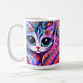 Mexikanischer Volkskunst Abstrakt Kitty Cat Talave Kaffeetasse