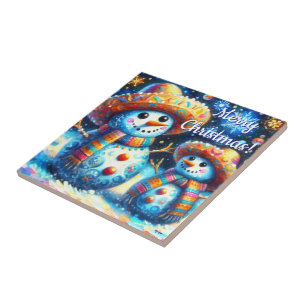 Mexikanischer Volkskunst Snowmen Schneemänner Schn Fliese