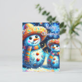 Mexikanischer Volkskunst Snowmen Schneemänner Schn Postkarte (Stehend Vorderseite)