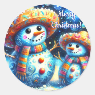 Mexikanischer Volkskunst Snowmen Schneemänner Schn Runder Aufkleber