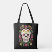 Mexikanischer Volkszuckerschädel und Rose Tasche (Rückseite)