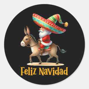 Mexikanischer Weihnachtsmann reitet auf einem Esel Runder Aufkleber