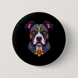Mexikanischer Zucker-Schädel-Pitbull-Hund Dia De M Button