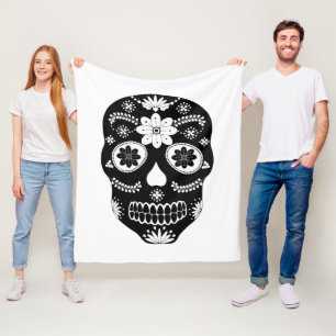 mexikanischer Zuckerschädel 2 schwarz-weiß Fleecedecke