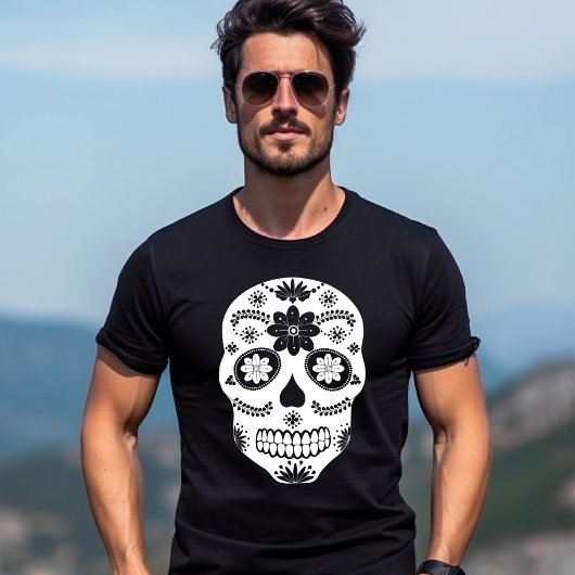 Mexikanischer Zuckerschädel 2 Schwarz-Weiß-Männche T-Shirt