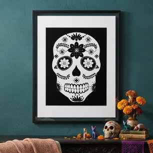Mexikanischer Zuckerschädel 2 Schwarz-Weiß-Poster Poster