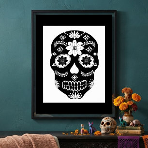 Mexikanischer Zuckerschädel 2 Schwarz-Weiß-Poster Poster