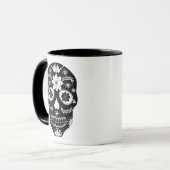 Mexikanischer Zuckerschädel 2 Schwarz-Weiß-Tasse Tasse (Vorderseite Links)