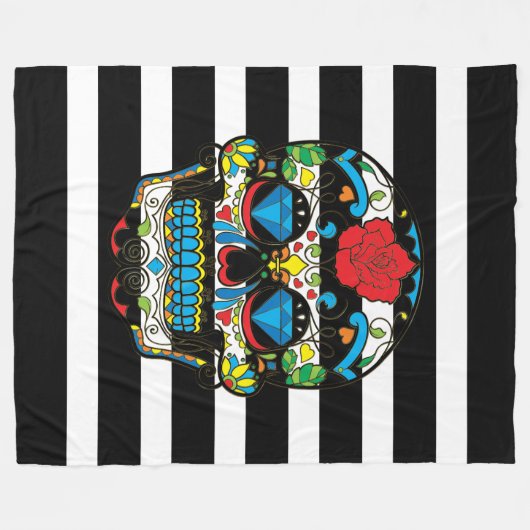 Mexikanischer Zuckerschädel mit schwarzen Streifen Fleecedecke (Vorderseite (Horizontal))
