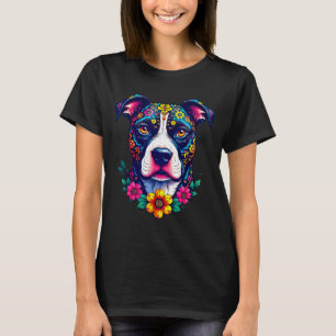 Mexikanischer Zuckerschädel Pitbull Hund Dia De Mu T-Shirt