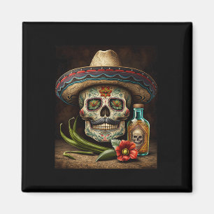 Mexikanischer Zuckerschädel Tequila Sombrero Cinco Magnet