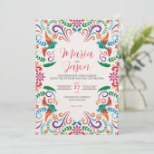 Mexikanisches Blumenfiesta farbenfrohe Boda Weddin Einladung (Stehend Vorderseite)