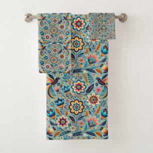 Mexikanisches Blumenmuster Badhandtuch Set