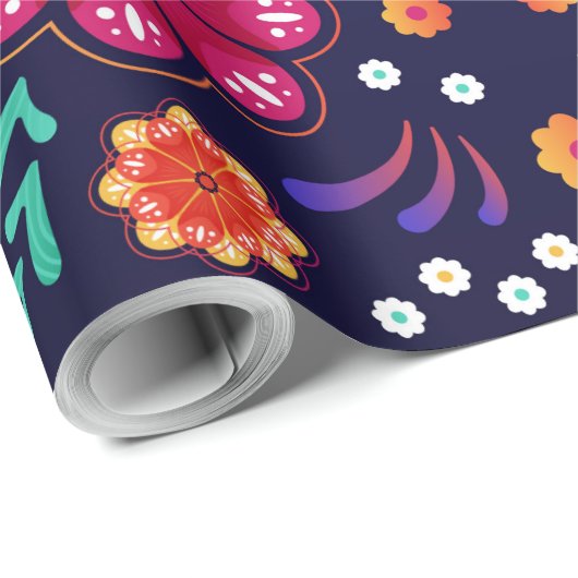 Mexikanisches Blumenmuster Geschenkpapier (Rolleneckpunkt)
