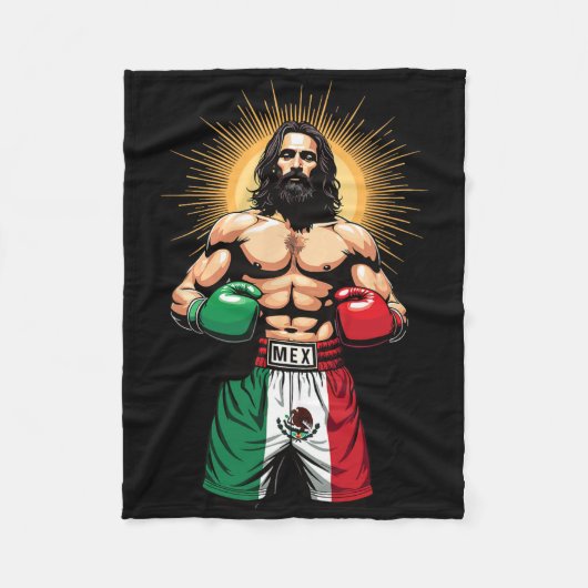 Mexikanisches Boxen Jesus Christ Mex Boxing Shorts Fleecedecke (Vorderseite)