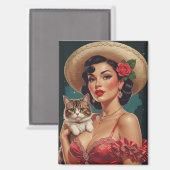 Mexikanisches Button mit Niedlicher Katze Magnet (Vorderseite/Rückseite)