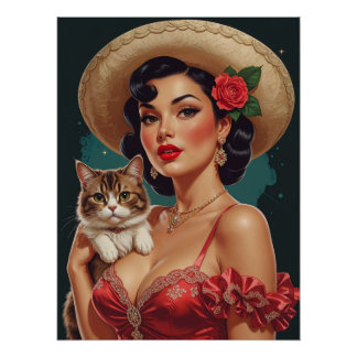 Mexikanisches Button mit Niedlicher Katze Poster