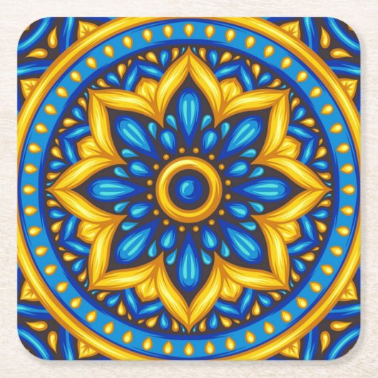 Mexikanisches Design von Blau und Gelb Rechteckiger Pappuntersetzer (Vorderseite)