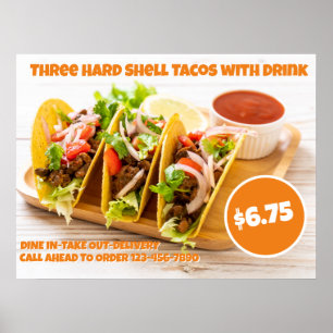 Mexikanisches Essen Hartschalige Tacos Getränk anp Poster