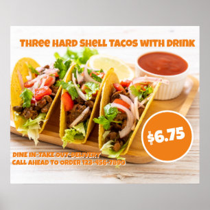 Mexikanisches Essen Hartschalige Tacos Getränk anp Poster