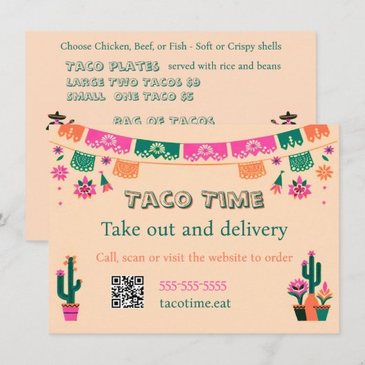 Mexikanisches Essen Taco Takeout oder Lieferung Fl Menükarte (Vorne/Hinten)