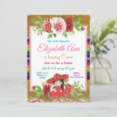 Mexikanisches farbiges Fiesta Birthday Red Girl Einladung (Stehend Vorderseite)