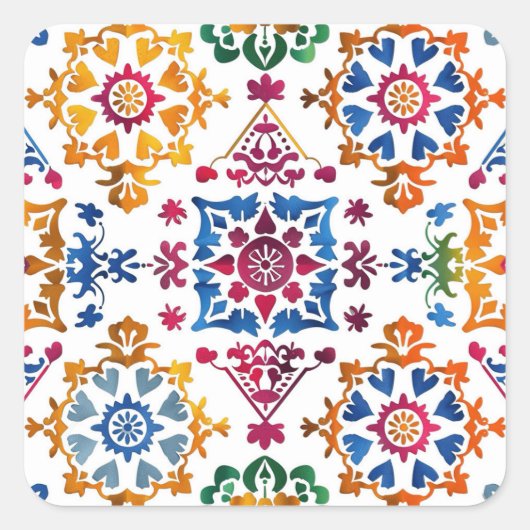 Mexikanisches farbiges Star Tile Quadratischer Aufkleber (Vorderseite)