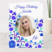 Mexikanisches Fiesta Blue Lila Floral Foto Geburts Karte (Vorderseite)