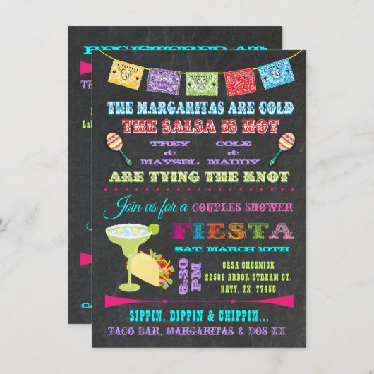 Mexikanisches Fiesta Couples Brautparty Einladung (Vorne/Hinten)