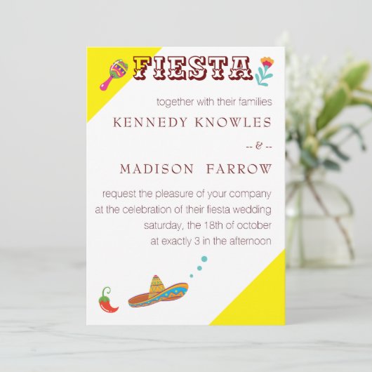 Mexikanisches Fiesta farbenfrohe Hochzeitseinladun Einladung (Stehend Vorderseite)