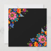 Mexikanisches Fiesta-Flora-Schwarzes Quinceanera Einladung (Rückseite)