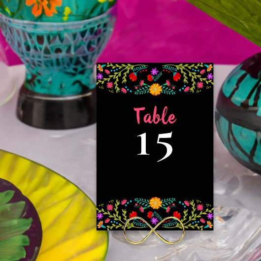 Mexikanisches Fiesta Floral Black Dinner Tischnummer