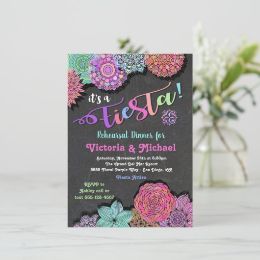 Mexikanisches Fiesta Floral Mandala Probe Dinner Einladung (Stehend Vorderseite)