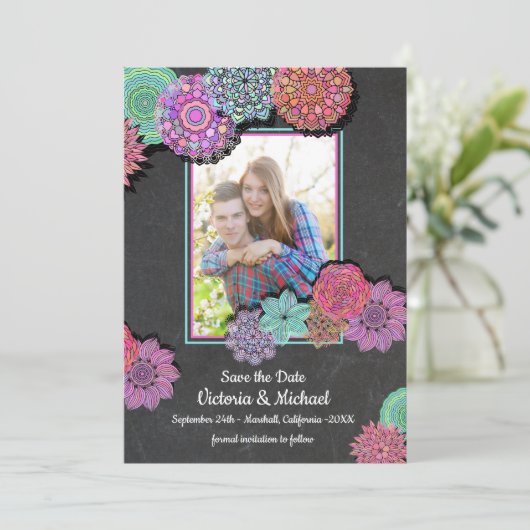 Mexikanisches Fiesta Floral Mandala Save the Date (Stehend Vorderseite)