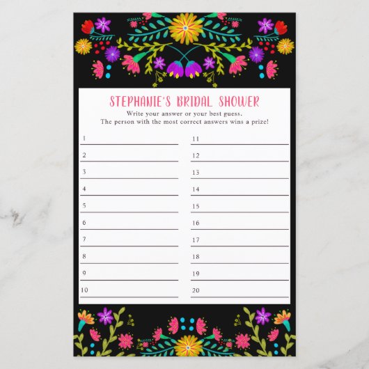 Mexikanisches Fiesta Floral Shower Game Anssheet (Vorderseite)
