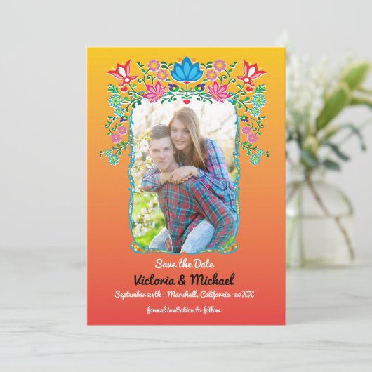 Mexikanisches Fiesta Gold Glitzer Save the Date Fo (Stehend Vorderseite)