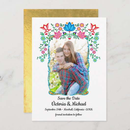 Mexikanisches Fiesta Gold Save the Date Foto (Vorne/Hinten)