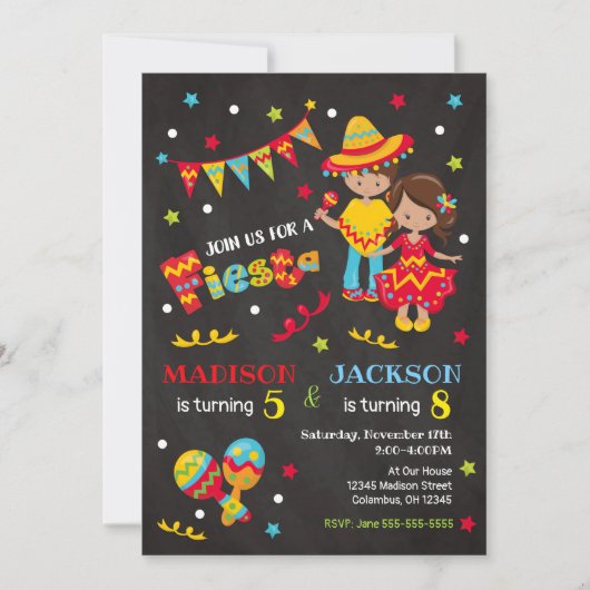 Mexikanisches Fiesta Joint Birthday Invitation Boy Einladung (Vorderseite)