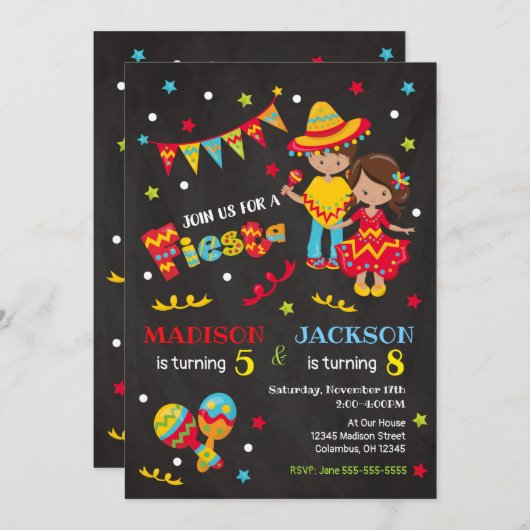 Mexikanisches Fiesta Joint Birthday Invitation Boy Einladung (Vorne/Hinten)