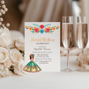Mexikanisches Fiesta-Kleid Blumen Sweet 16 Einladung