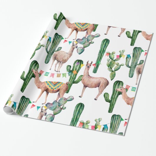 mexikanisches Fiesta Llama Musterpapier Geschenkpapier (Ungerollt)