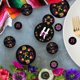 Mexikanisches Fiesta Party Black Floral Personalis Konfetti