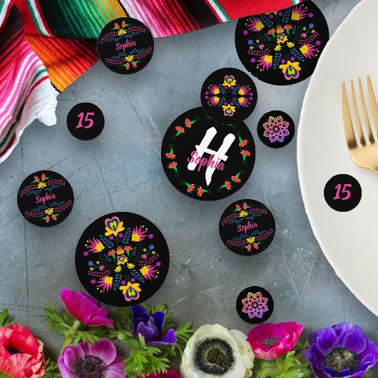 Mexikanisches Fiesta Party Black Floral Personalis Konfetti