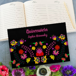 Mexikanisches Fiesta Party Floral Quinceanera Blac Gästebuch